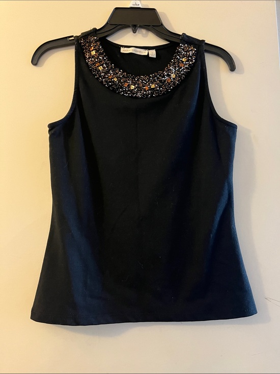 Maria Gabrielle Tops - Beaded-Neck Black Sleeveless Camisole